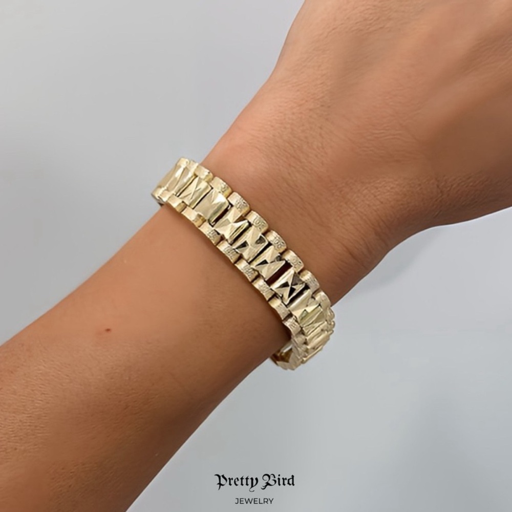 18k Yellow Gold Plated Thick Watch Band Bracelet
